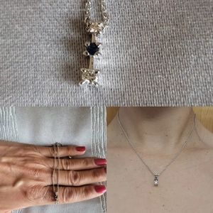 Necklace In 14k White Gold With Diamonds And blue Sapphire